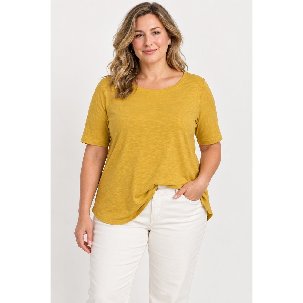 J. Jill Pima Cotton Elbow-Sleeve Tee Mustard Yellow Minimalist Quiet Luxury L